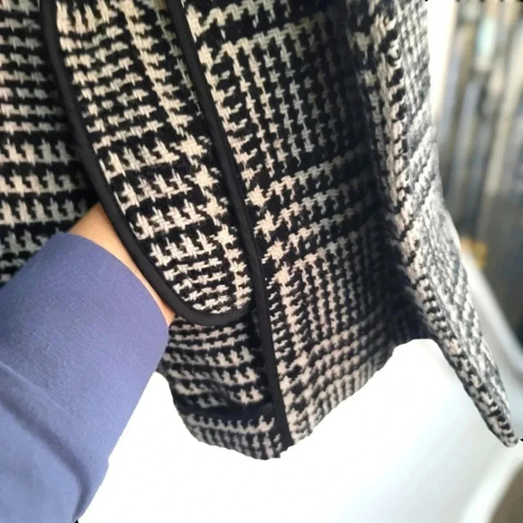 Talbots Black & Off White Houndstooth Glen Check Wool Blend Jacket Size 6 - Picture 7 of 8
